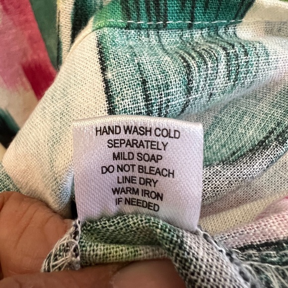 FOR CYNTHIA Linen Blend Lagenlook Tunic Dress Abstract Ikat High Low Artwear 1X - Picture 6 of 6